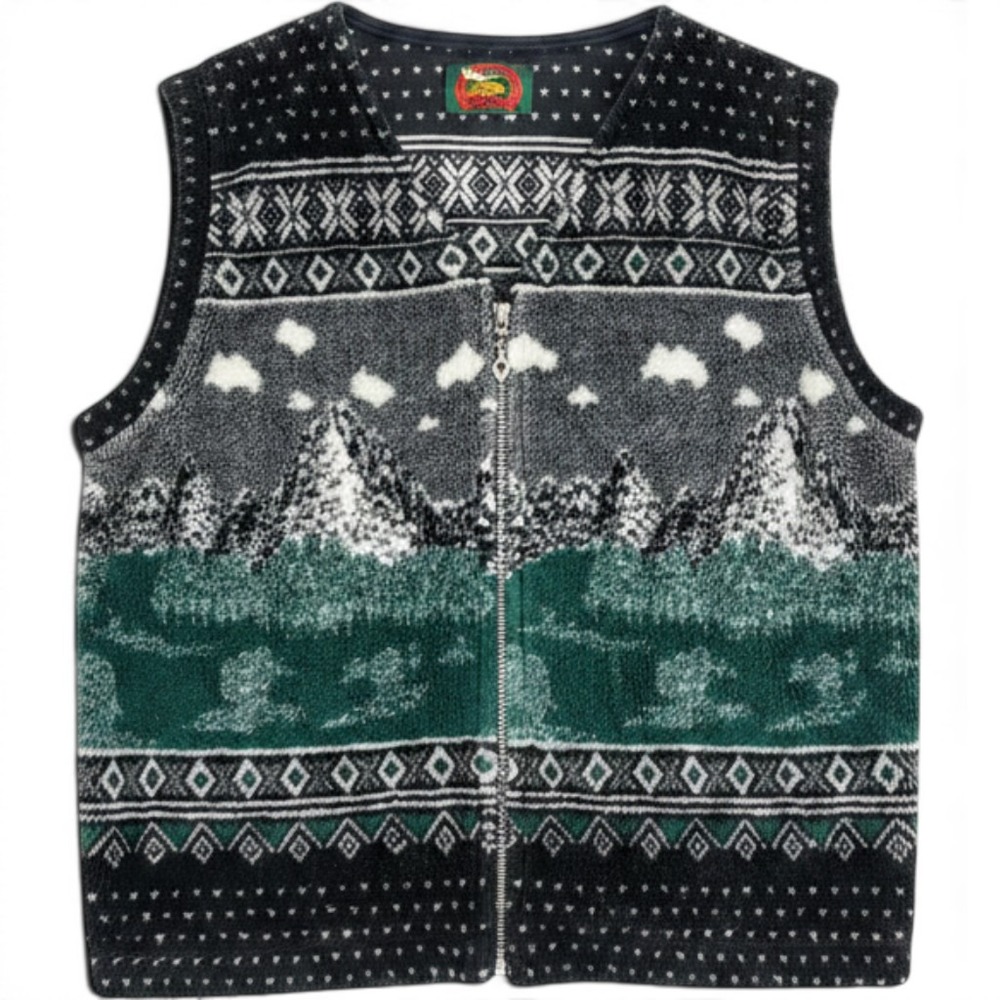 Vintage 90s Moose Woodland Sweater Vest ALPS Cabin Lodge Zip Up Womens L